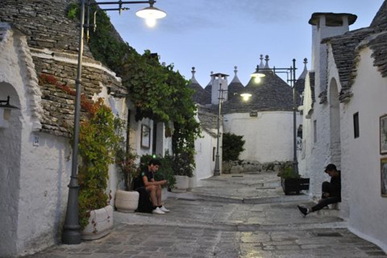 Tour di mezza giornata ad Alberobello con degustazione di olio extravergine d'oliva e liquori.