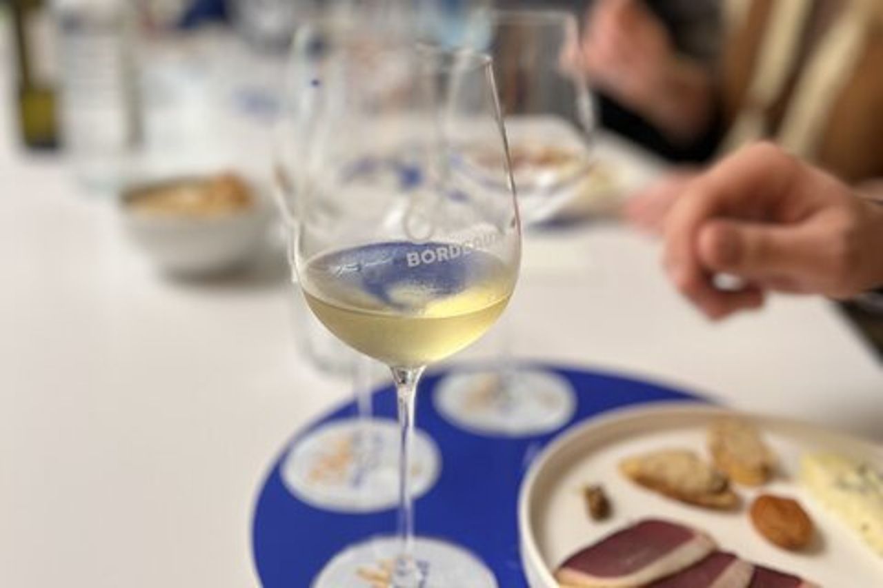 Laboratorio di degustazione di vini Bordeaux con abbinamento cibo-vino