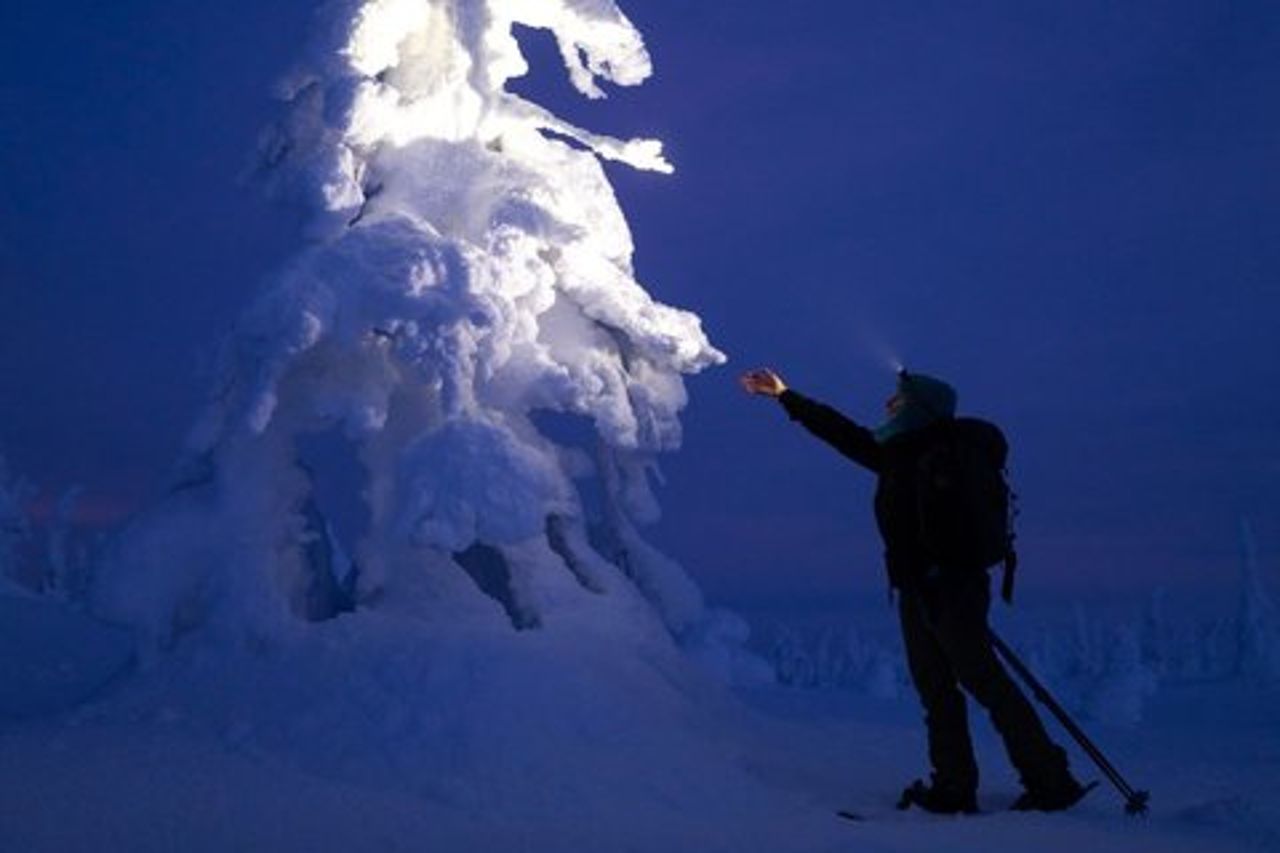 Sciare nel Parco Nazionale di Riisitunturi di notte