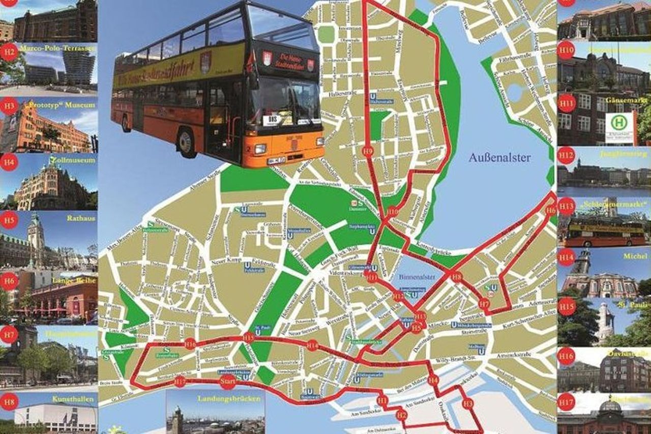 Tour della città di Amburgo in un autobus a due piani Hopp on / Hopp off day day