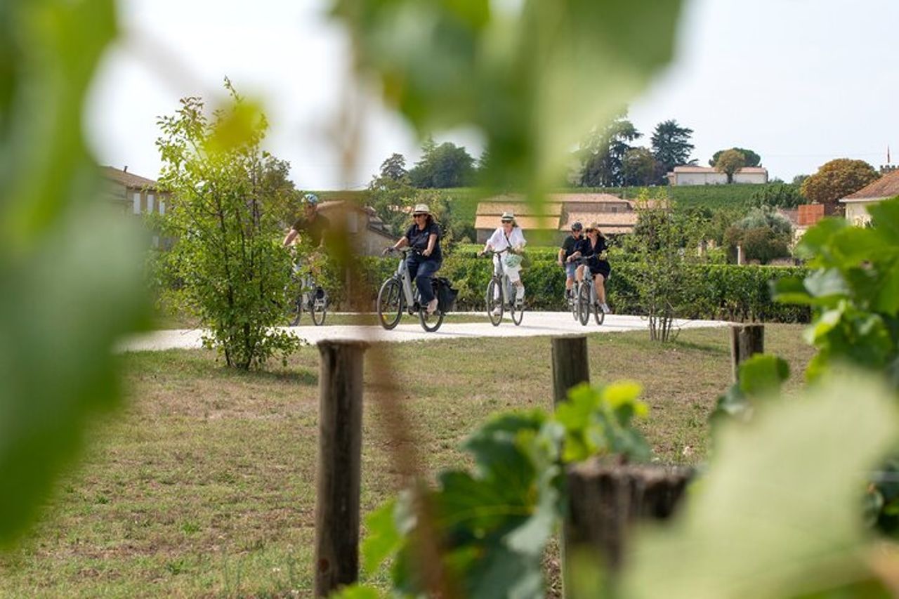 Tour del vino in bici elettrica per piccoli gruppi di Saint-Emilion Degustazioni e pranzo da Bordeaux — 4