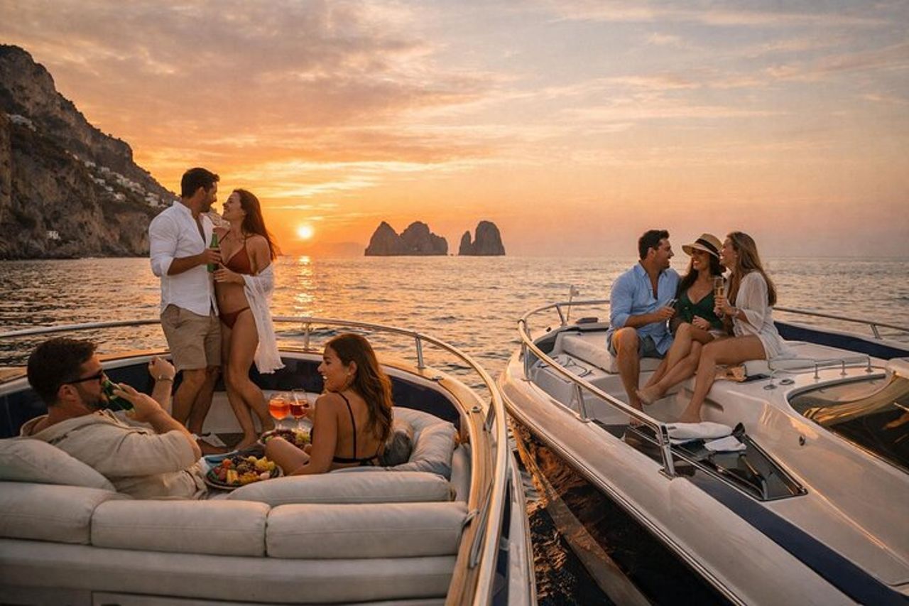 Crociera al tramonto in Costiera Amalfitana sull'elegante barca — 2