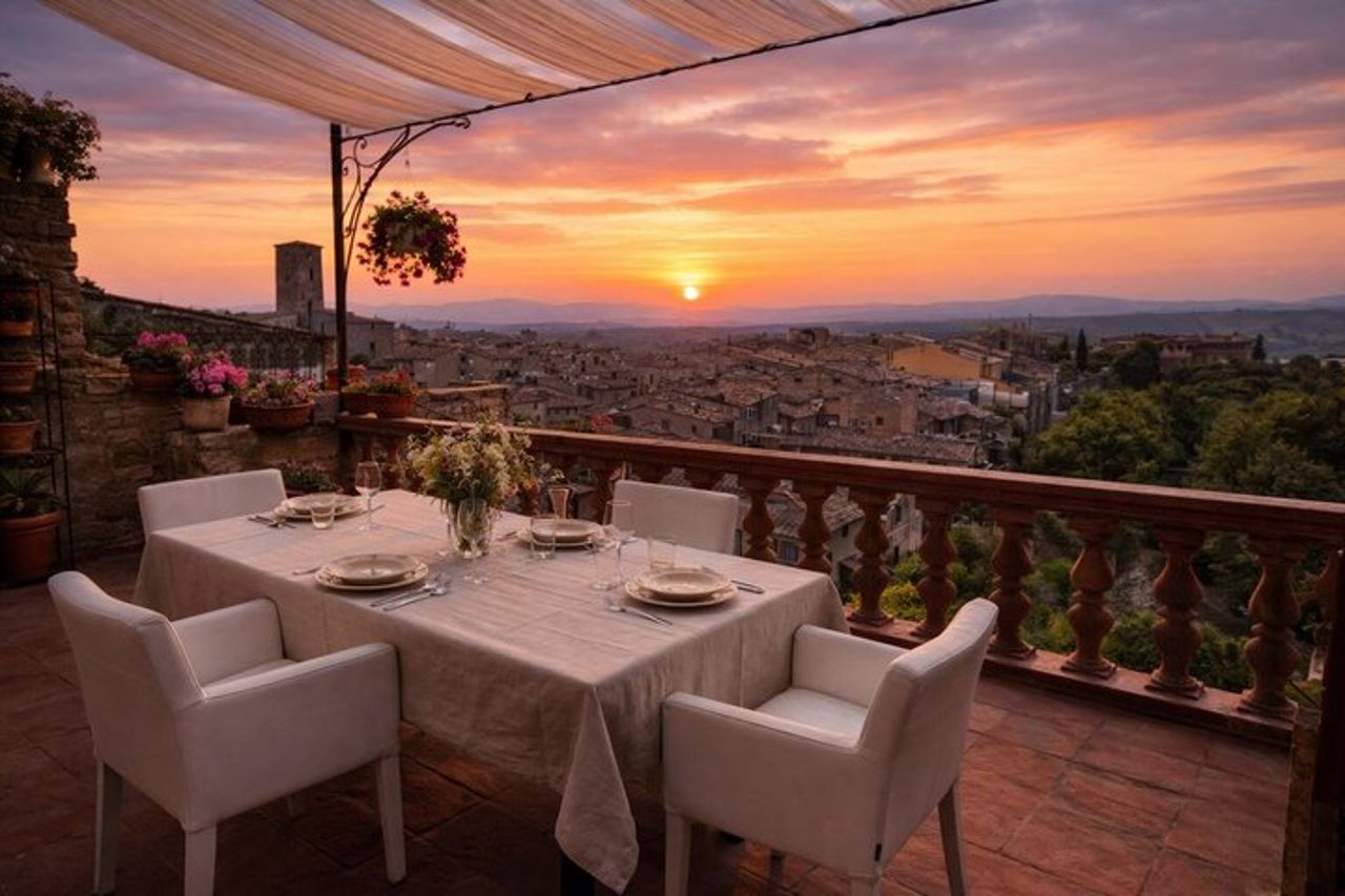 Cena e degustazione di vini al tramonto a San Gimignano